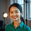 avatar of a young professional woman, smiling, studio lighting